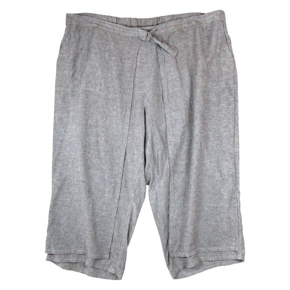 Pure Jill Gray Taupe Cropped Wrap Pants Size 4X Linen Blend Soft Wide Leg - Picture 4 of 12